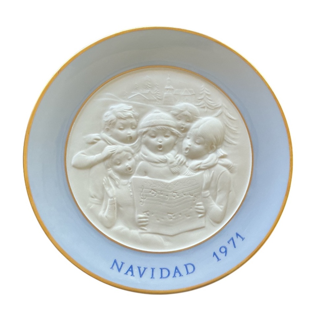 Vintage Lladro Christmas Plate 1971 Navidad Carolers Blue White 1st Edition